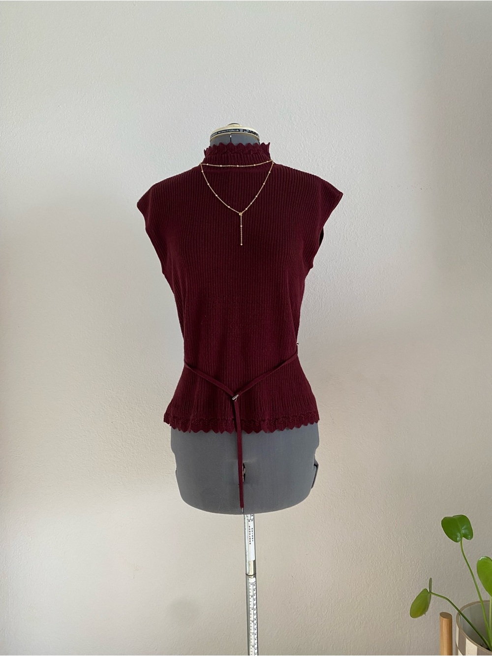 Axcess Sleeveless Ribbed Mock Neck Tank - Burgundy